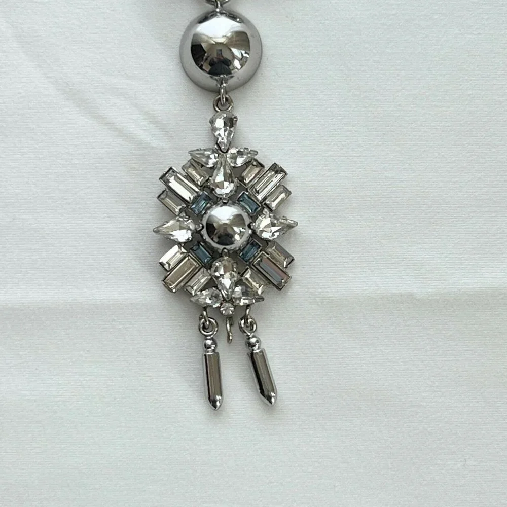 Silver Chrome Blue Crystal Fashion Necklace Never Worn Stunning‎